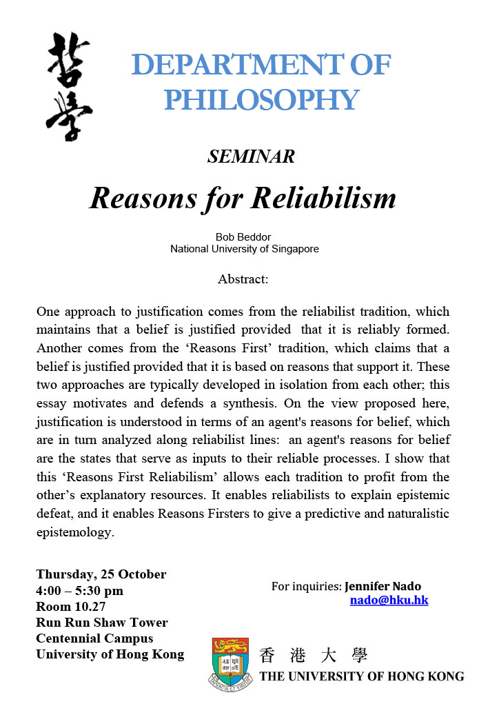 20181025_Philosophy_Reasons_for_Reliabilism_Bob_Beddor